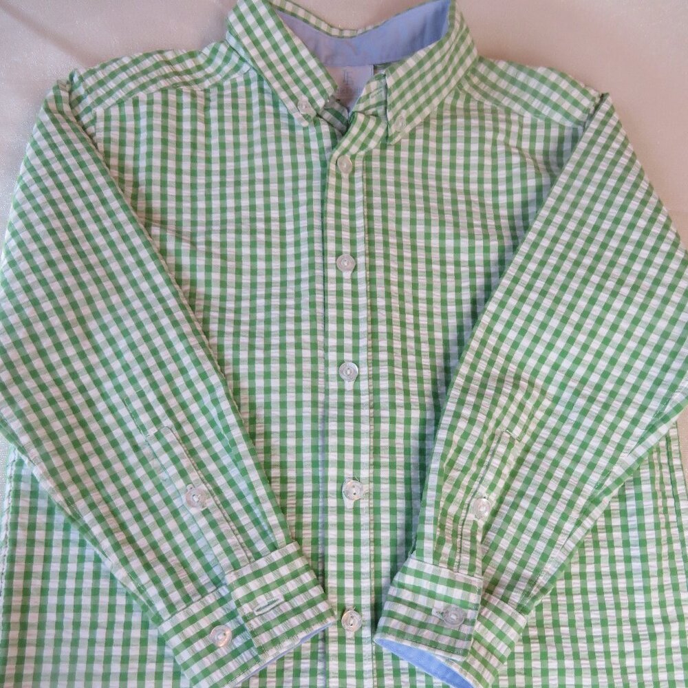Little English Boys Button Down | Seersucker | Gingham | Green | Size 7